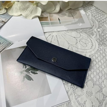 Pu Leather Cash Envelope Wallet for Women - Reusable Cash Stuffing Wallet, Budgeting Companion (Dark-Blue) - color: Dark-Blue