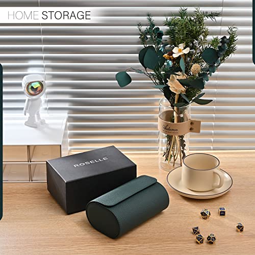 ROSELLE Genuine Leather Watch Roll Travel Case - Watch Roll Case For 2 Watches With Luxury Lining - Protect, Travel,Store, Display Fine Watches (2 slot Green) - color: Green/ White-2