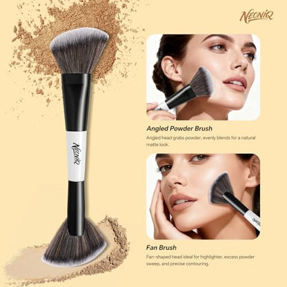 10 PCS Travel Makeup Brush Set With Bag, Makeup Brushes, Double-End Multi-functional Brushes for Foundation Powder Blush Eyeliner Eyeshadows, Professional Face Brush Set（White） - color: 10Pcs-White