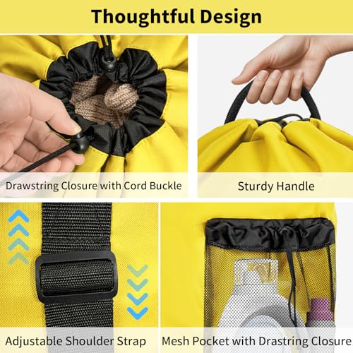 150L Laundry Bag Backpack with 3 Sizes Mesh Wash Bags and Shoulder Straps Foldable Clothes Hamper Bag with Drawstring Closure for College, Apartment, Laundromat(Yellow) - color: Yellow