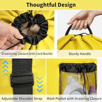 150L Laundry Bag Backpack with 3 Sizes Mesh Wash Bags and Shoulder Straps Foldable Clothes Hamper Bag with Drawstring Closure for College, Apartment, Laundromat(Yellow) - color: Yellow