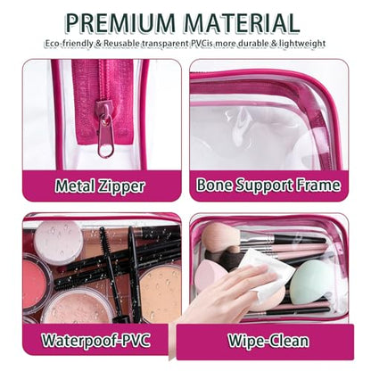 18 Pieces Small Clear Makeup Bags Bulk, TSA Approved Toiletry Bag PVC Clear Cosmetic Pouch with Zipper, Waterproof Vinyl Plastic Organizer Case for for Women Carry-on Travel Essentials (Rose Red) - color: 18 Small Rose Red