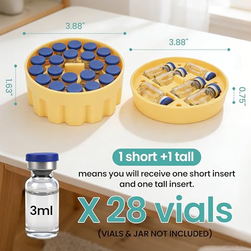 3ml Vial Insert (1 Short +1 Tall) Compatible with Hydrapeak Food Jars,Vial Insert Peptide Storage Set for 32/25/18oz Hydrapeak Food Thermos, Maximum Hold 27 Vials,Yellow.(No vials/Jar Included) - size: 1 short+1 tall (Fit 25 Ounce Hydrapeak Food Jar)