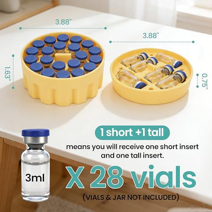 3ml Vial Insert (1 Short +1 Tall) Compatible with Hydrapeak Food Jars,Vial Insert Peptide Storage Set for 32/25/18oz Hydrapeak Food Thermos, Maximum Hold 27 Vials,Yellow.(No vials/Jar Included) - size: 1 short+1 tall (Fit 25 Ounce Hydrapeak Food Jar)