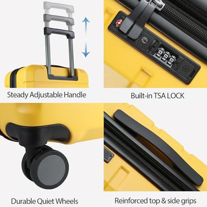 KROSER Hardside Expandable Carry On Luggage with Spinner Wheels & Built-in TSA Lock, Durable Suitcase Rolling Luggage with USB Port, Carry-On 20-Inch Yellow - color: Yellow