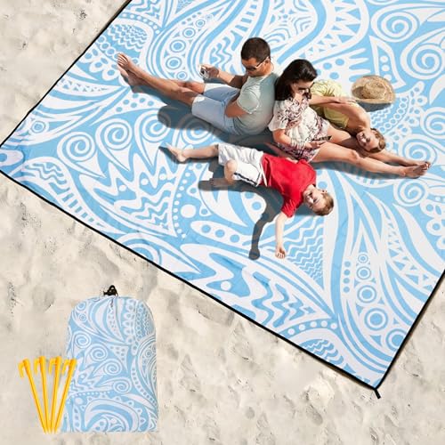 HIHOHO Beach Blanket, Flower Ripple-BL, 79"×83" (4 Person) | Waterproof Sandproof, Quick Drying, Durable, For 1-8 Adults, Beach Festival Travel Camping Hiking - color: Flower Ripple-bl, size: 6'11" x 6'7"