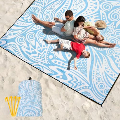 HIHOHO Beach Blanket, Flower Ripple-BL, 79"×83" (4 Person) | Waterproof Sandproof, Quick Drying, Durable, For 1-8 Adults, Beach Festival Travel Camping Hiking - color: Flower Ripple-bl, size: 6'11" x 6'7"