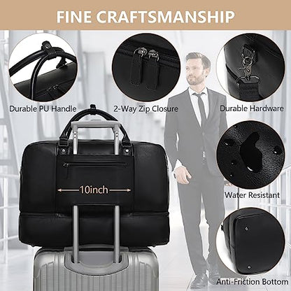 Wogarl Weekender Bag for Women Men Large Overnight Bag Travel Duffel Bag with Shoe Compartment Toiletry Satchel Bag Carry On Bag Fit 21" Laptop - color: Black