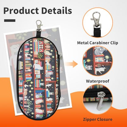 Double Eyeglasses Case, Hard Shell Dual Sunglasses Organizer with Zipper Clip Travel Glasses Storage for Women Men - color: Black Cats
