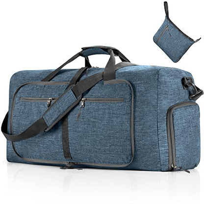 Vomgomfom 65L/85L/115L Foldable Travel Duffle Bag, Lightweight Checked Luggage with Shoe Compartment, Water-Resistant Weekender Overnight Bag for Men & Women - color: C Blue, size: 65L