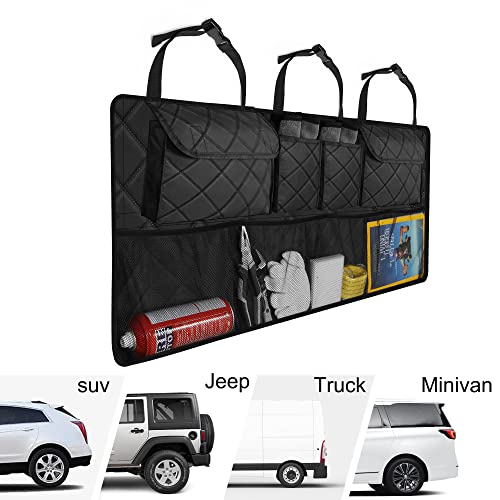 Femuar Car Trunk Organizer, Large Capacity Backseat Trunk Organizer (42"*18"), Collapsible Car Storage Bag with 8 Pockets, SUV/MPV/Truck - Black - color: black