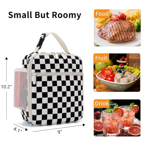 Lunch Box for Women Men Adult Insulated Lunch Bag Women Men Small Reusable Lunchbox for Work Picnic Travel (Black-White Plaid) - color: Black-White Plaid