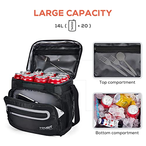 TOURIT Large Lunch Bag 14L Insulated Lunch Box Lunch Cooler for Men Women Work, Black - color: Black