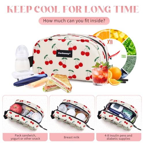 Cerbonny Small Cooler Bag, Freezable Lunch Bag, Small Lunch Bag, Insulated Mini Cooler Box with Ice Packs & Handle Buckle for School Work Travel,Cherry Pattern - color: Cherry