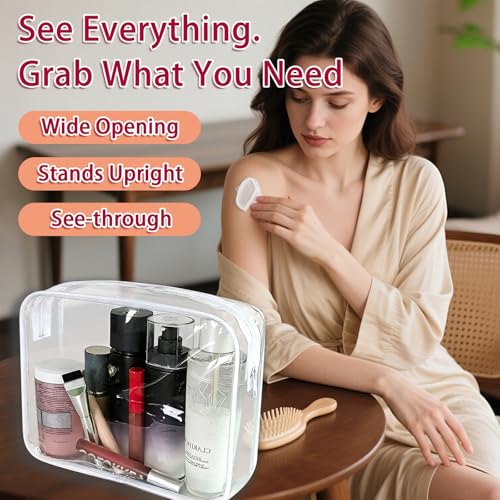 6 Pcs Large Clear Makeup Bags, TSA Approved Toiletry Bags for Travel, Waterproof Clear Pouches with Zipper, Plastic PVC Cosmetic Organizer Case for Women Men Vacation Bathroom Essentials (White Large) - color: 6 Large White