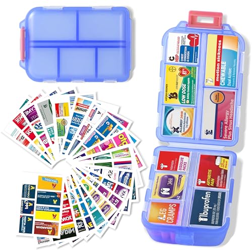 iouwei Large Pill Organizer with Medicine Labels - 7 Day Travel Daily Container, Mini Medication Storage Case (Blue, 161 Labels) - color: Blue, size: Large