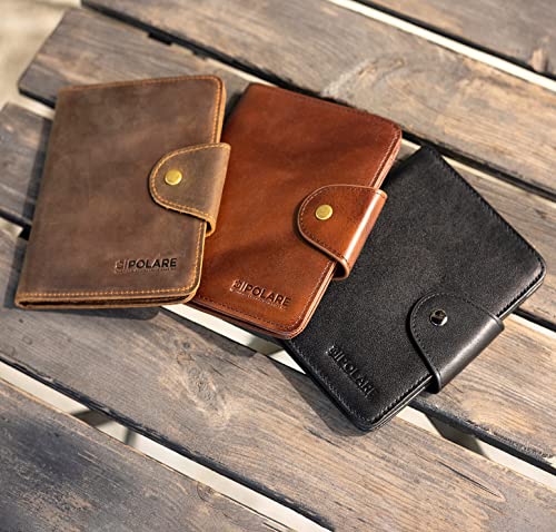 Polare Napa Leather Slim and Soft RFID Blocking wallet For Men Snap Bifold Travel Wallet Passport Holders 2 Passports (Black) - color: Black