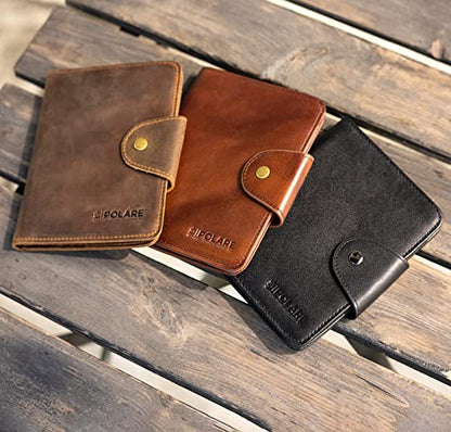 Polare Napa Leather Slim and Soft RFID Blocking wallet For Men Snap Bifold Travel Wallet Passport Holders 2 Passports (Black) - color: Black
