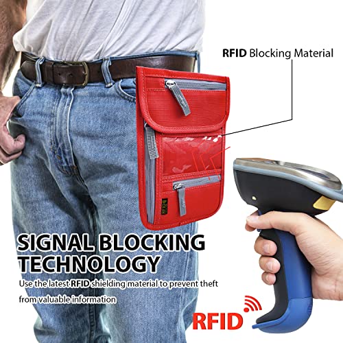 Travel Neck Wallet, RFID Blocking Passport Holder with Adjustable Neck Strap for Men and Women to Keep Cash, Credit Cards and Travel Documents Safe - Red - color: Red