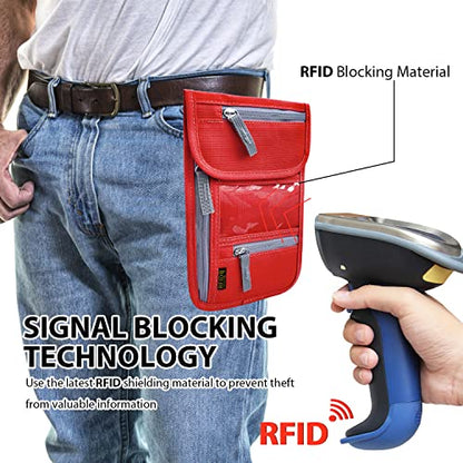 Travel Neck Wallet, RFID Blocking Passport Holder with Adjustable Neck Strap for Men and Women to Keep Cash, Credit Cards and Travel Documents Safe - Red - color: Red