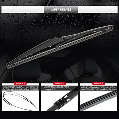 Rear Wiper Blade Assembly, Back Windshield Wiper Blades Arm Accessories Replacement for Toyota RAV4 2019-2025, Rear Wiper Blade and Arm Set for 2019 2020 2021 2022 2023 2024 2025 - size: For Toyota RAV4 2019-2023