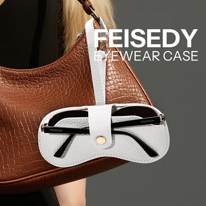FEISEDY Soft Leather Sunglass Case-Slim Portable Glasses Holder with Button-Closure Wrist Strap for Travel & Outdoor B0308 - color: White