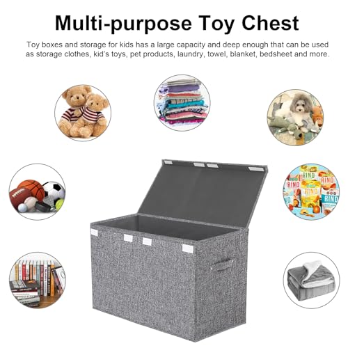 Collapsible Toy Storage Bin with Lid, 82L Large Capacity - Gray Neutral Space-Saving Organizer for Playroom, Bedroom & Nursery, Foldable Design - color: Gray