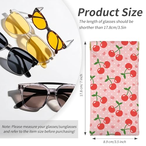 Glasses Case Soft, Eyeglass Cases for Women Portable Squeeze Top PU Leather 2 Pack Glasses Pouch with Cleaning Cloth - color: 2pcs Cherry