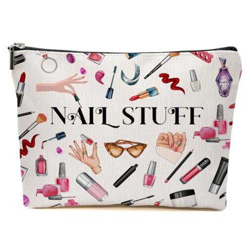 JIUWEIHU Nail Stuff Makeup Bag, Nail Technician Cosmetic Bags Travel Organizer Bag Zipper Pouch, Christmas Birthday Gifts for Girls Nails Polish Tool Women Friend Colleague Sister - color: Multicolor 0062