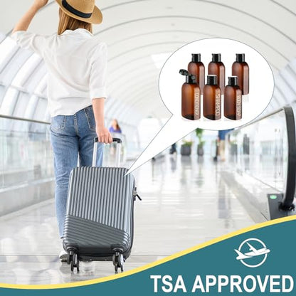 Cosywell Travel Bottles for Toiletries - 6 PCS Shampoo Bottles, TSA Approved Travel Size, Leak Proof Containers with Flip Cap - color: H-3.4oz-Brown-3label3blank