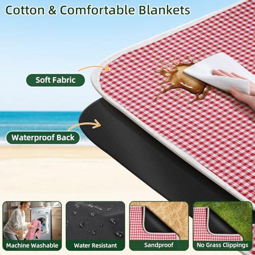 Picnic Basket for 2 with Lid and Handle Waterproof Picnic Blanket, Wicker Picnic Set Kit with Cooler for Beach, Insulated Picnic Baskets, Bridal Shower Gift Wedding Gifts with Mr Mrs Wine Glasses - color: Wedding Gift Style Red and White