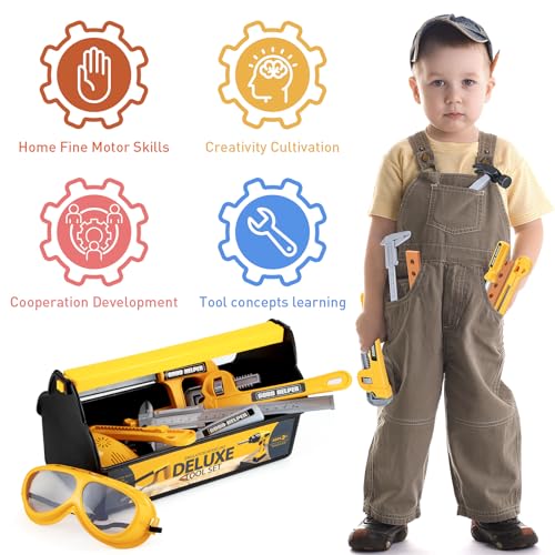Zealous Kids Tool Set for Boys,Toddler Tool Set with Kids Tool Box & Electronic Toy Drill,Construction Pretend Play Tools for Kids,Toys for 3 4 5 Year Old Boys,Toddler Boy Toys - style: F-Play Tool Set