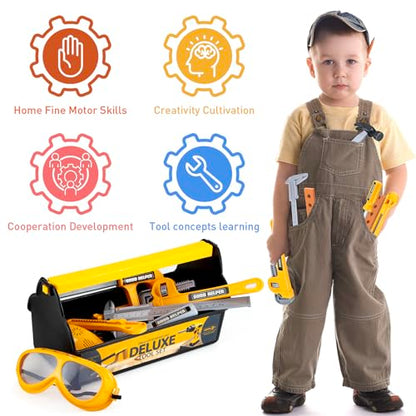 Zealous Kids Tool Set for Boys,Toddler Tool Set with Kids Tool Box & Electronic Toy Drill,Construction Pretend Play Tools for Kids,Toys for 3 4 5 Year Old Boys,Toddler Boy Toys - style: F-Play Tool Set