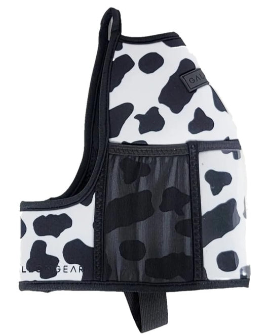 Half-Gallon Fitness Hydration Cover | Neoprene Insulated Cooling & Portable Gym Water Bottle Carrier | CASE with Storage Pockets - color: COW BLACK/WHITE