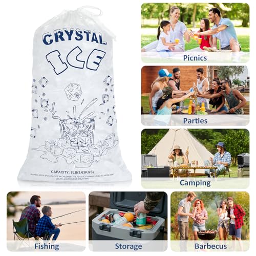 ENNIYU Ice Bags 8lb with Drawstring, 50 Pack Plastic Ice Bags for Ice Storage (2 Mils Thickness) - size: 8LB-CUP