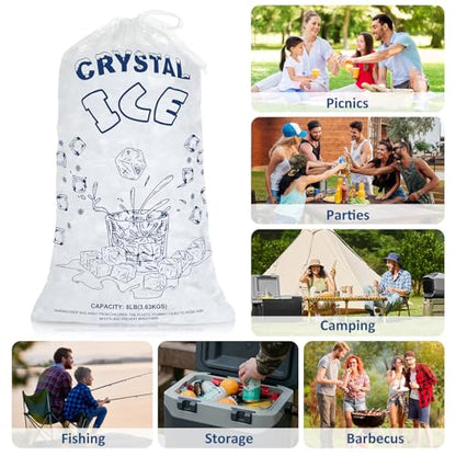 ENNIYU Ice Bags 8lb with Drawstring, 50 Pack Plastic Ice Bags for Ice Storage (2 Mils Thickness) - size: 8LB-CUP