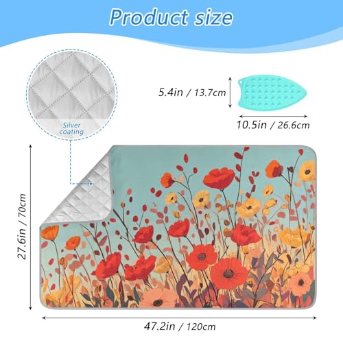 Autumn Poppy Flowers 01 Ironing Mat for Table top Portable Ironing Pad Blanket for Washer Dryer Countertop Travel - color: Autumn Poppy Flowers 01