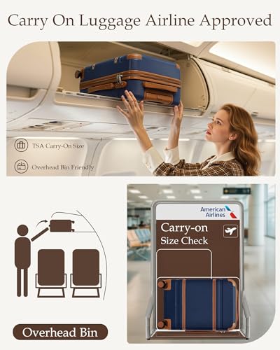 LONG VACATION Carry On Luggage Set 3 Piece, 20 Inch ABS+PC Hardshell Carry on Suitcase with Spinner Wheels TSA Lock & YKK Zipper - color: Navy Brown, size: 3 Piece Set (20 Inch)
