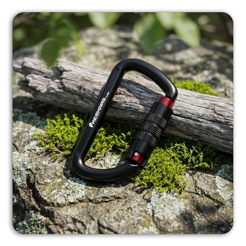 FresKaro 3inch 12kN-2698lbs Auto Locking Carabiner Clips, Solid D Shape, Heavy Duty 7075 Aluminum, Lightweight 1.09oz, Rust Proof, for Hammock, Hiking, Dog Leash, Keychain etc., Multi-Colors - color: Black-3pcs