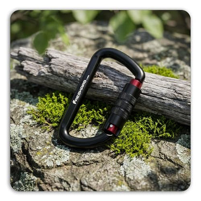 FresKaro 3inch 12kN-2698lbs Auto Locking Carabiner Clips, Solid D Shape, Heavy Duty 7075 Aluminum, Lightweight 1.09oz, Rust Proof, for Hammock, Hiking, Dog Leash, Keychain etc., Multi-Colors - color: Black-2pcs
