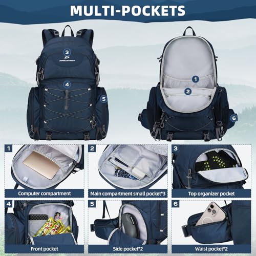 Maelstrom Hiking Backpack, 40L Waterproof Camping Daypack for Men and Women, Lightweight Travel Pack with Rain Cover (Blue) - color: Blue