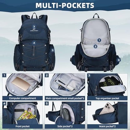 Maelstrom Hiking Backpack, 40L Waterproof Camping Daypack for Men and Women, Lightweight Travel Pack with Rain Cover (Blue) - color: Blue