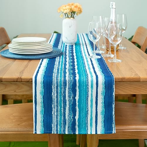 YiHomer Indoor Outdoor Tabletop for Spring Summer Decorations, Picnics and Dinner Parties - Stain and Water Resistant, Crayon Art (Ocean), Table Runner, 14 x 108 - size: 14" x 108" (Runner)