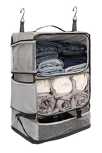 ELEZAY Hanging Packing Cubes Portable Closet 3-Shelf Travel Collapsible Compression Garment Organizer for Carry-on Luggage Suitcase Space Saver Bag XX-Large_No Side Pockets, Lightgrey - color: Lightgray, size: XX-Large_16*12*24 IN