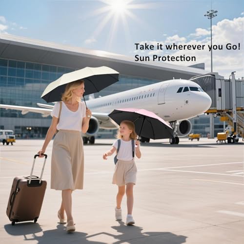 BAODINI Travel Essentials Mini Umbrella for Purse With Case Small Compact UV Sun Protection Lightweight Tiny Pocket Manual Open Close Umbrella for Women Kids and Men Fits Purse Backpack - color: E-2 Pack Light Green & Beige