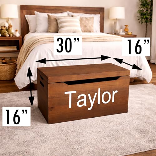 Personalized Engraved Name, Fully Assembled, Solid Wood Storage Trunk with Lid & Handles, Hope Chest, Wooden Box, Bedroom Organizer, Birthday, Gift, Blankets, Clothes, Slow-Close Lid, 30”, Walnut - color: Walnut-Engraved