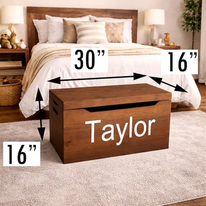 Personalized Engraved Name, Fully Assembled, Solid Wood Storage Trunk with Lid & Handles, Hope Chest, Wooden Box, Bedroom Organizer, Birthday, Gift, Blankets, Clothes, Slow-Close Lid, 30”, Walnut - color: Walnut-Engraved