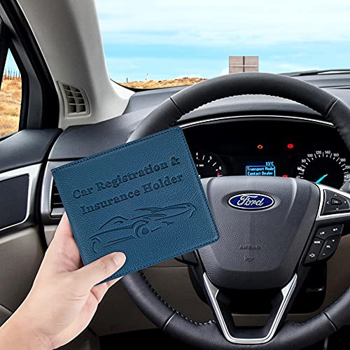 Car Registration and Insurance Holder, Premium PU Leather Vehicle Glove Box Car Organizer Men Women Wallet Accessories Case for ID, Driver's License - Blue - color: Blue