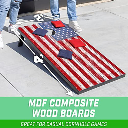 GoSports Portable Cornhole Sets, 8 Styles – Choose 4 x 2 ft or 3 x 2 ft - Boards Include 8 Bean Bags, Travel Case, and Game Rules - style: 4 x 2 ft American Flag