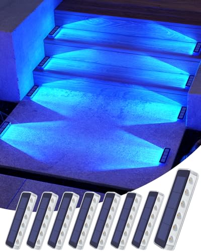 DetarZinLED Blue Solar Lights for Outside,8 Pack Solar Deck Lights Outdoor Waterproof LED,Blue Step Light for Outside,Dock Light Solar Powered Waterproof for Deck,Steps,Dock,Driveway,Stair,Path - color: Blue, size: 8 Pack